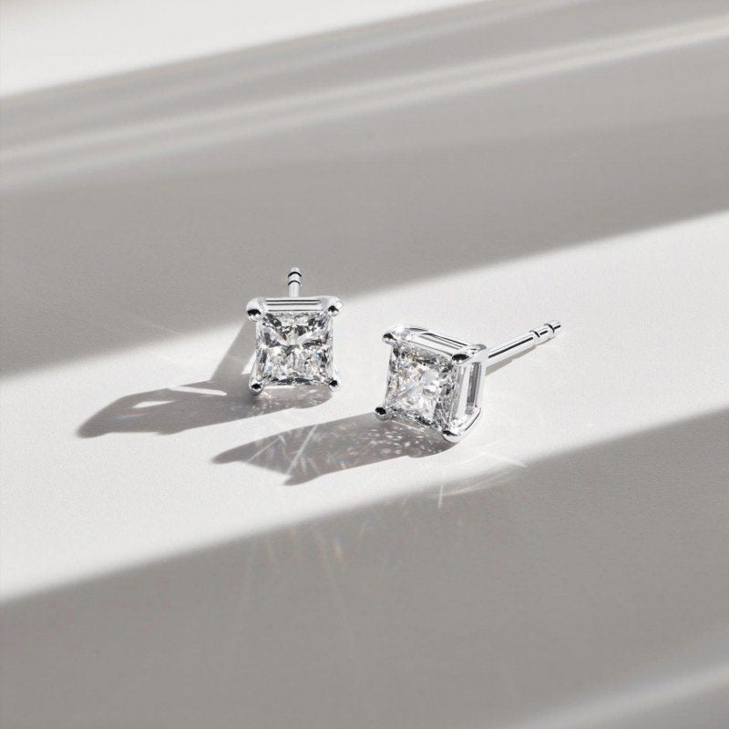 Jorrio four prongs princess cut created diamond sterling silver earrings