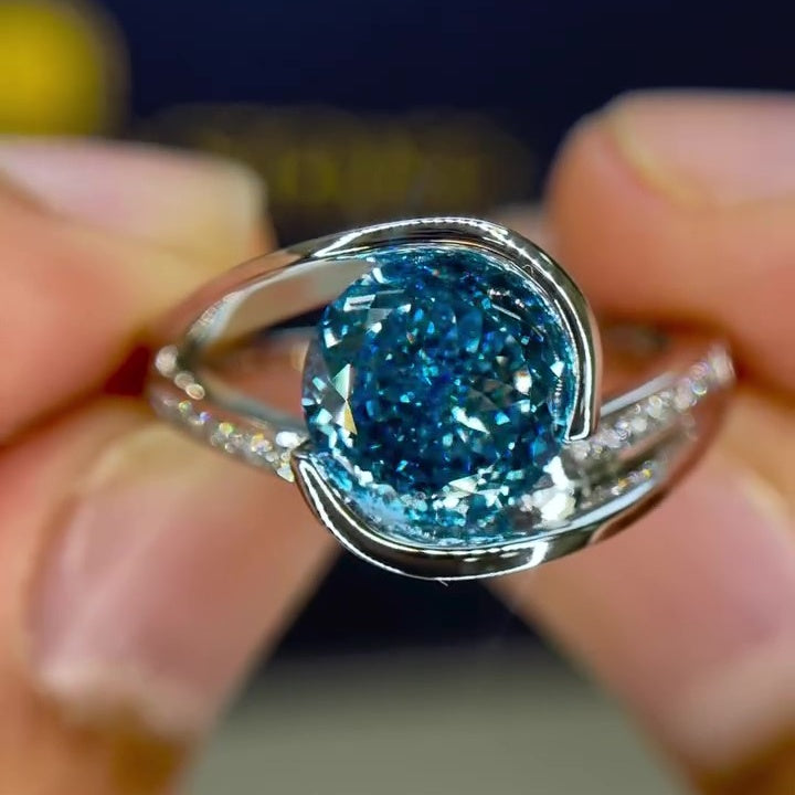 Jorrio unique 3ct blue topaz round cut sterling silver ring