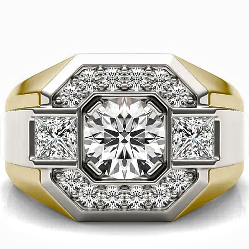 Jorrio handmade two-tone octagon halo tasteful men’s ring