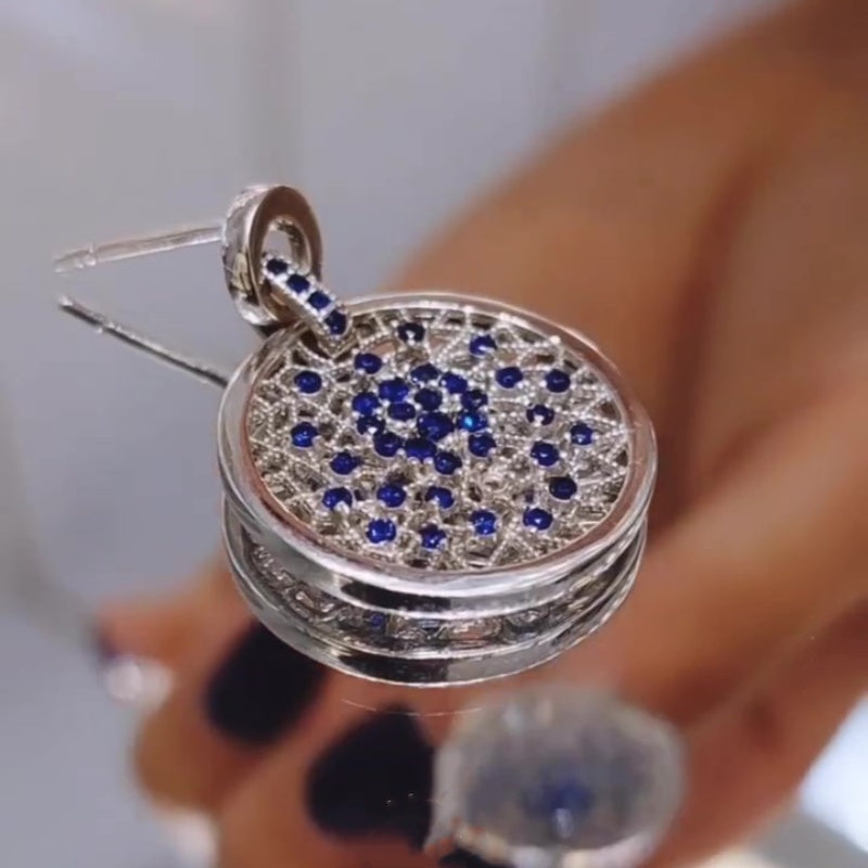 Jorrio handmade sapphire spider web sterling silver earrings