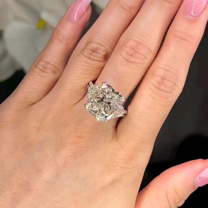 Jorrio handmade 10 ct cushion cut halo sterling silver diamond engagement ring