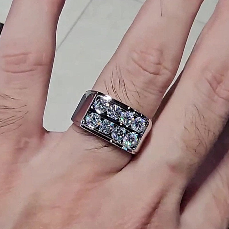 Jorrio Handmade Double Row Round Cut Glacier Shine Men’s Ring