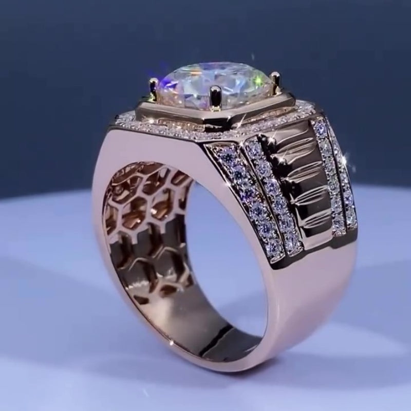 Jorrio handmade 5ct round cut pavé setting dazzling men's ring