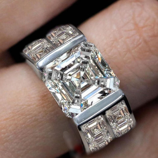 Jorrio handmade 7ct asscher cut iced out men's engagement wedding ring