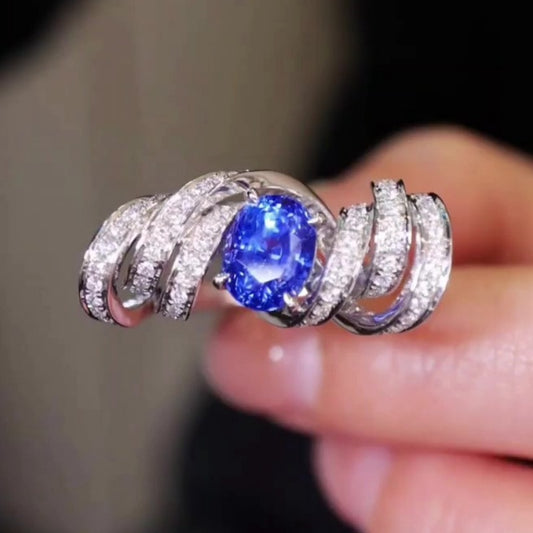 Jorrio handmade ocean blaze sapphire wave sterling silver ring