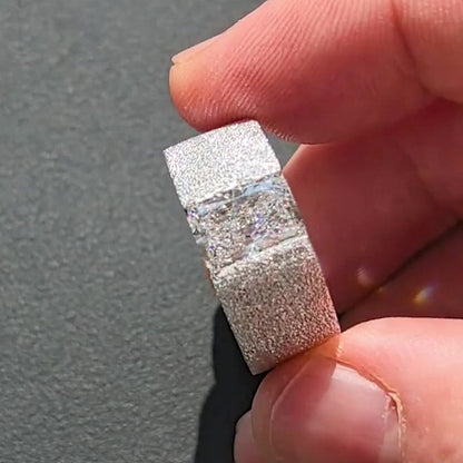 Jorrio handmade 2ct radiant cut chic luxury frosted texture wide band men's ring