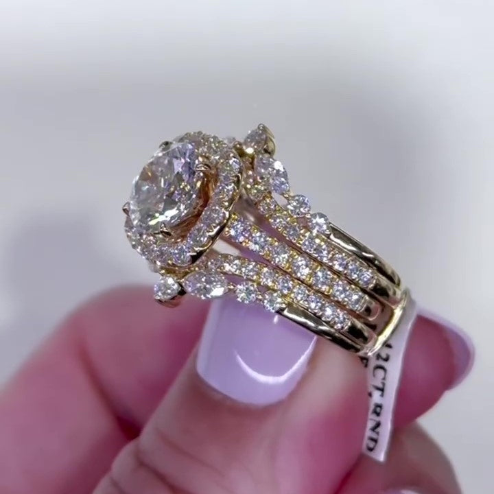 Jorrio halo round cut gold sterling silver ring set