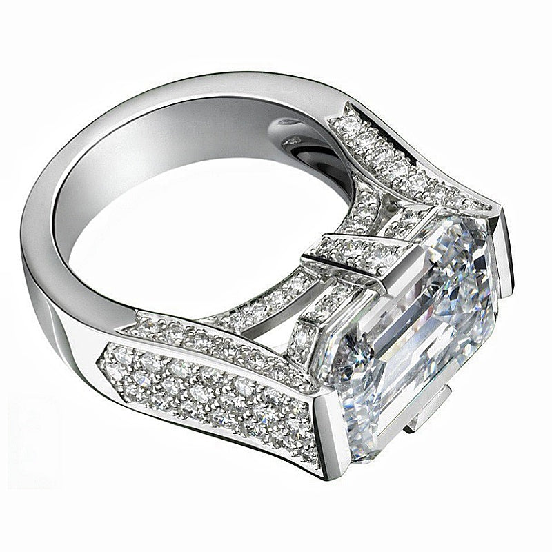 Jorrio handmade elegant emerald-cut triple-layer pavé sparkle men's ring