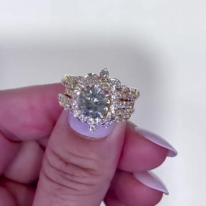 Jorrio halo round cut gold sterling silver ring set
