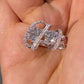 Jorrio handmade round cut triple-stone crisscross pavé halo sterling silver ring