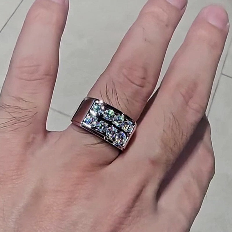 Jorrio Handmade Double Row Round Cut Glacier Shine Men’s Ring