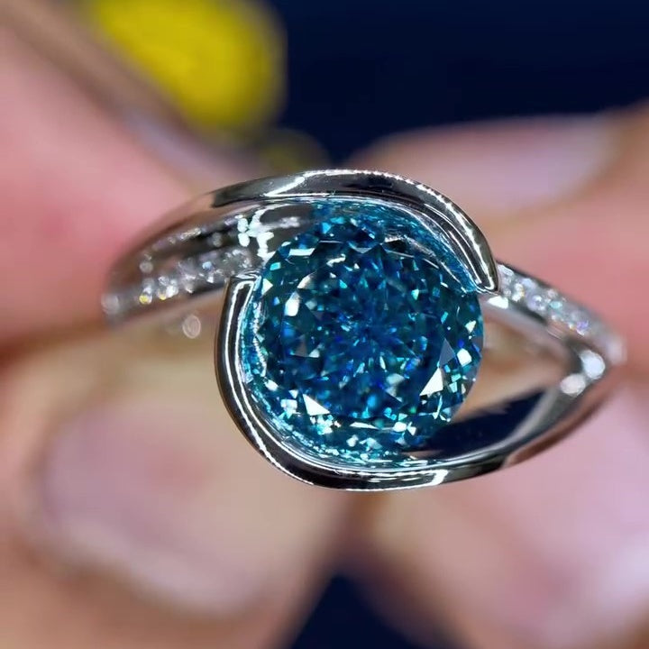 Jorrio unique 3ct blue topaz round cut sterling silver ring