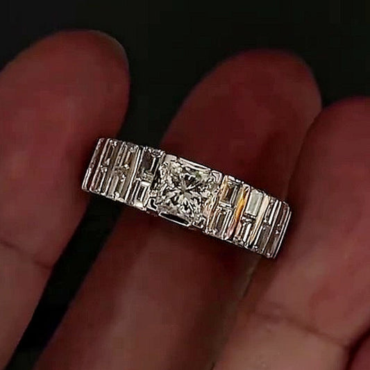 Jorrio Handmade Sleek Full-Baguette Radiant Statement Men's Ring