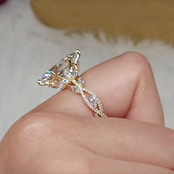 Jorrio handmade luxury 4ct marquise cut gold-color sterling silver ring