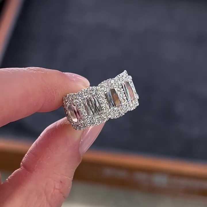 Jorrio emerald cut halo dazzling sterling silver ring