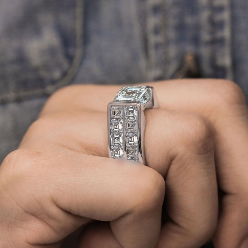 Jorrio handmade 7ct asscher cut iced out men's engagement wedding ring