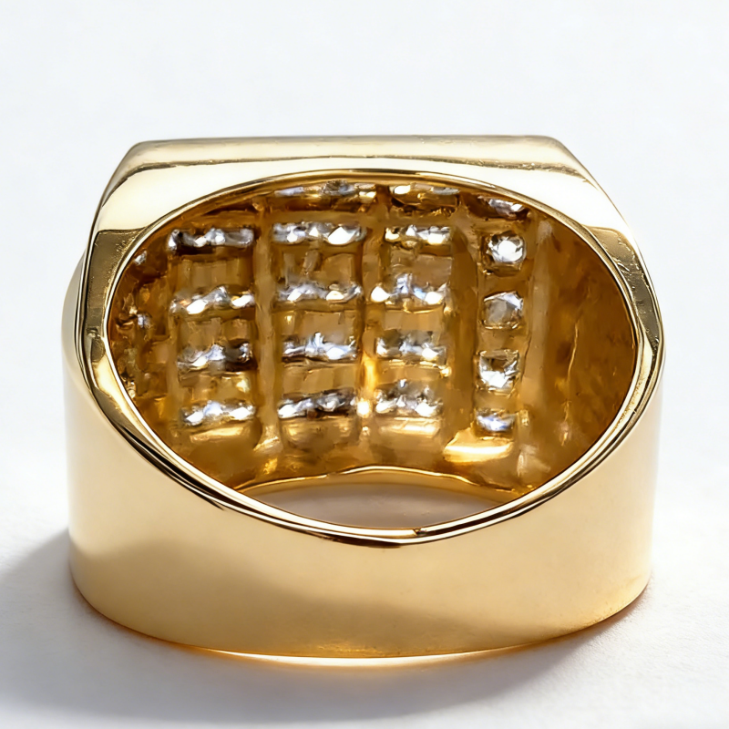 Jorrio Handmade Multiple Tiers Channel Set Round CZ Angled Men's Band Ring