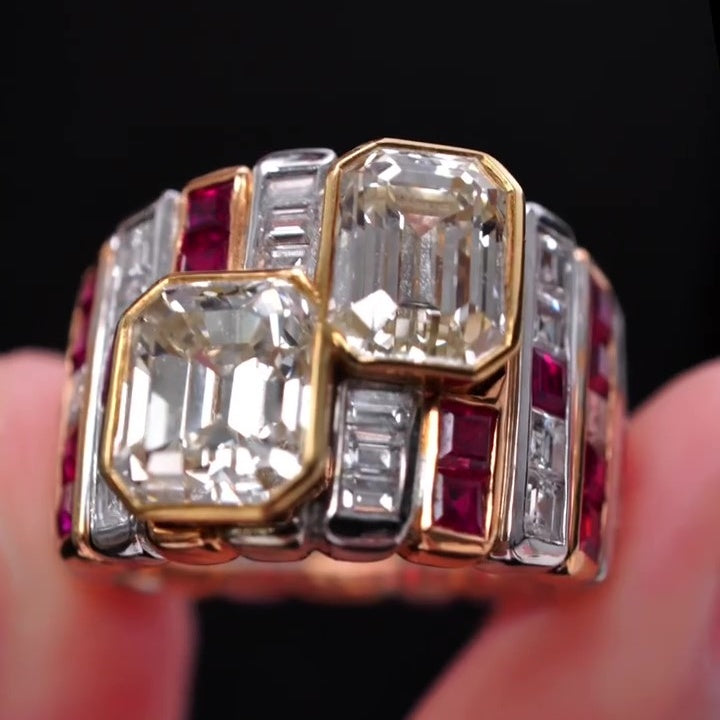 Jorrio Handmade Ruby Emerald&Radiant Cut Glamorous Ring