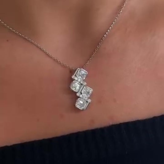 Jorrio handmade white sparkling asscher& round cut sterling silver necklace