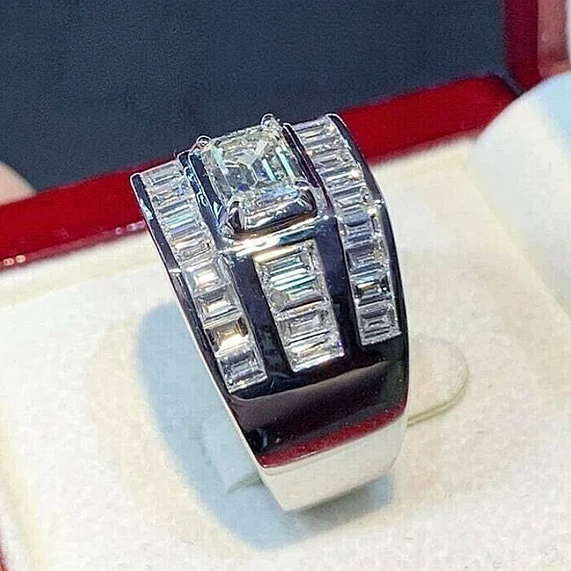 Jorrio Handmade 2ct Emerald Cut Baguette Pavé Men's Ring