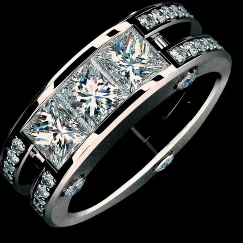 Jorrio handmade modern & elegant three stone princess cut men's ring