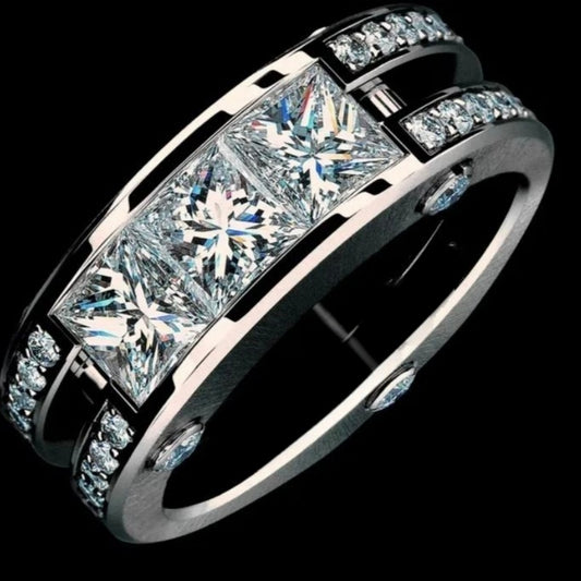 Jorrio handmade modern & elegant three stone princess cut men's ring