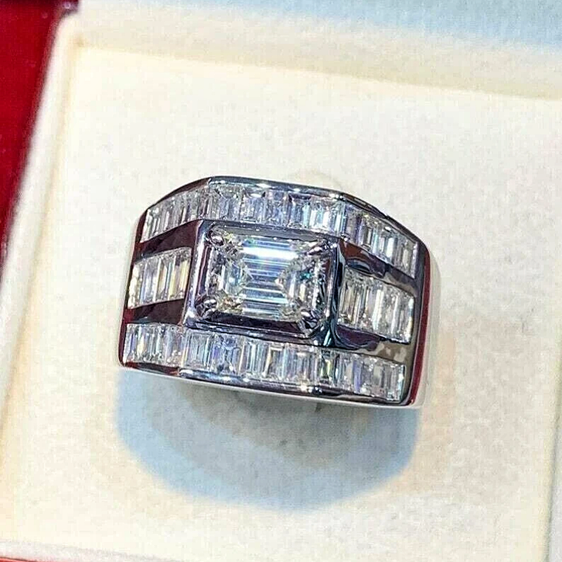 Jorrio Handmade 2ct Emerald Cut Baguette Pavé Men's Ring