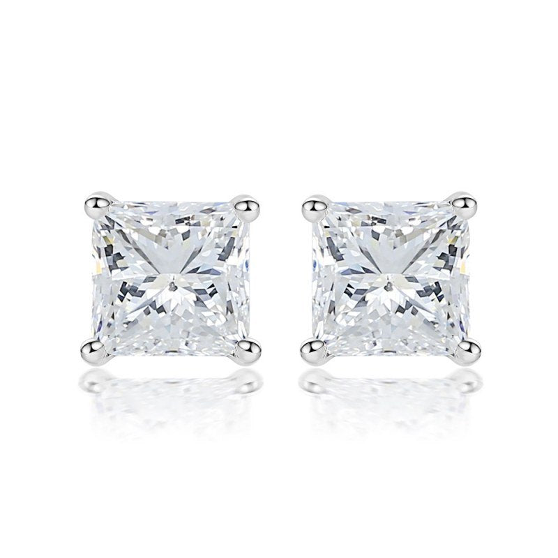 Jorrio four prongs princess cut created diamond sterling silver earrings