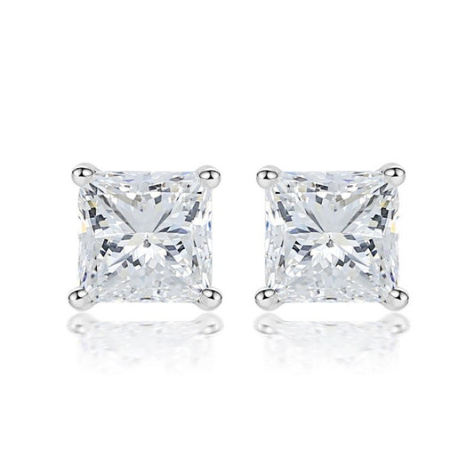 Jorrio four prongs princess cut created diamond sterling silver earrings