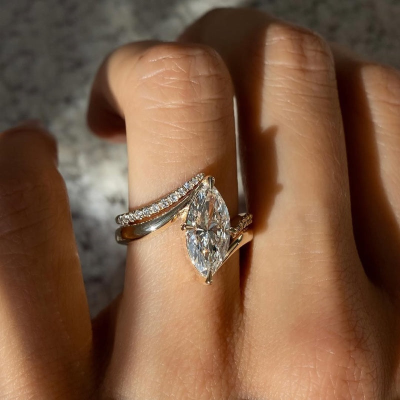 Jorrio handmade marquise cut swirl sterling ring set