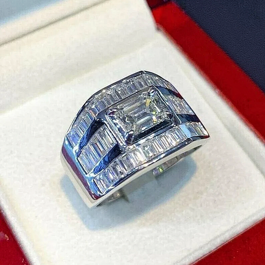 Jorrio Handmade 2ct Emerald Cut Baguette Pavé Men's Ring
