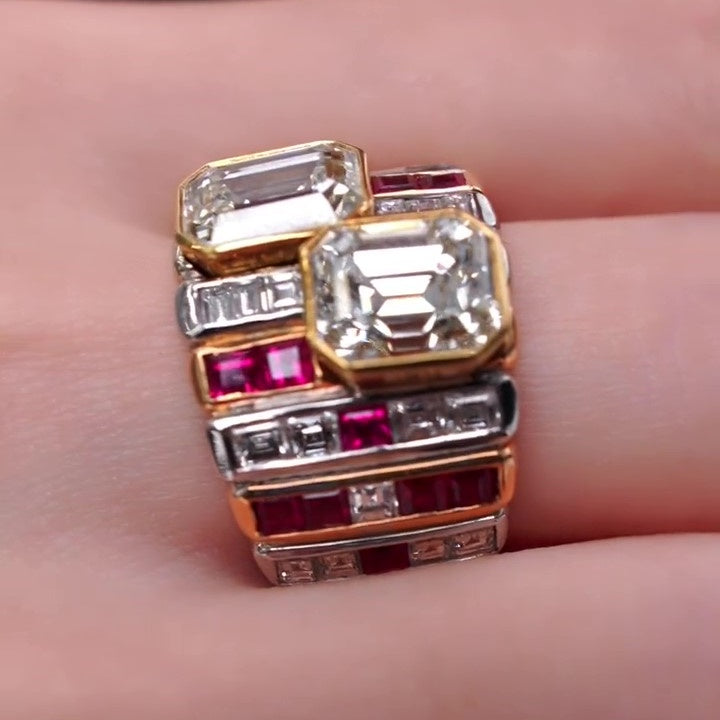 Jorrio Handmade Ruby Emerald&Radiant Cut Glamorous Ring