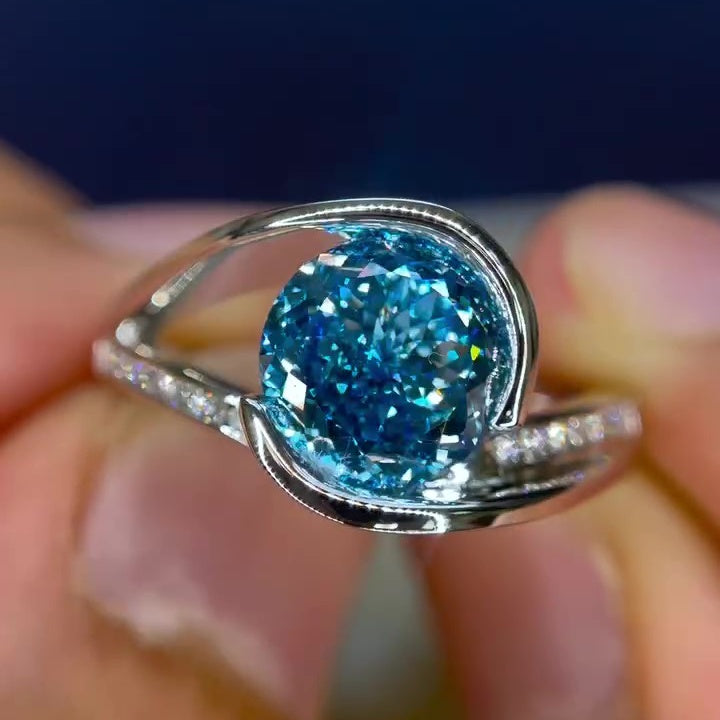 Jorrio unique 3ct blue topaz round cut sterling silver ring