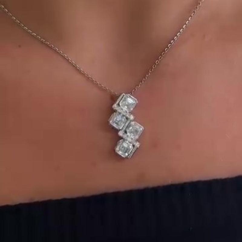Jorrio handmade white sparkling asscher& round cut sterling silver necklace