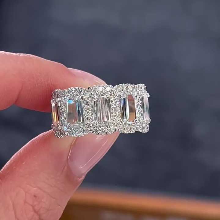 Jorrio emerald cut halo dazzling sterling silver ring