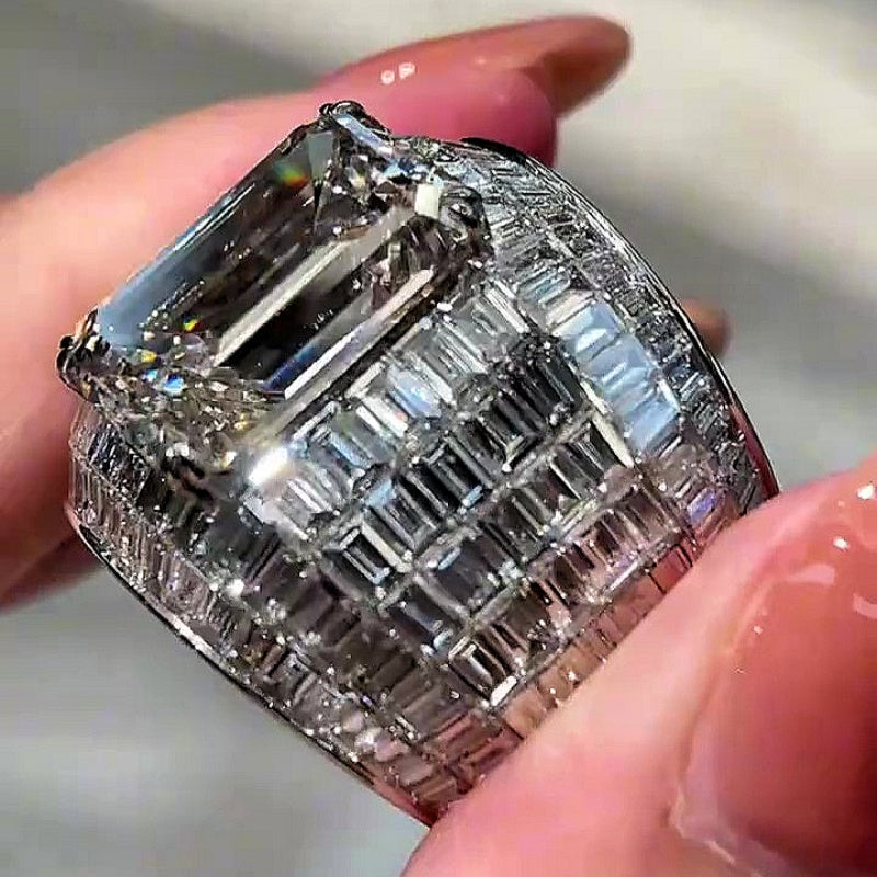 Jorrio handmade massive emerald cut men's bold wide band ring