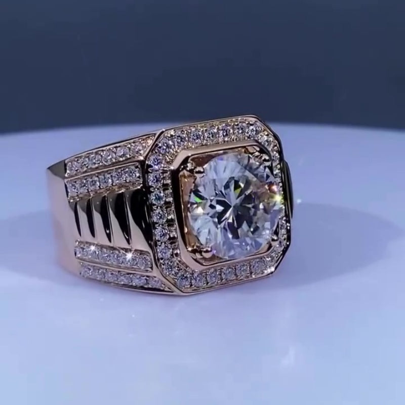 Jorrio handmade 5ct round cut pavé setting dazzling men's ring