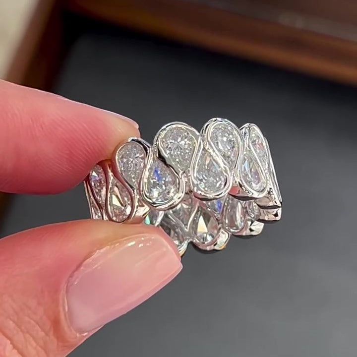 Jorrio Handmade Infinity Loop Pear CZ Bezel Set Wide Band Women’s Ring