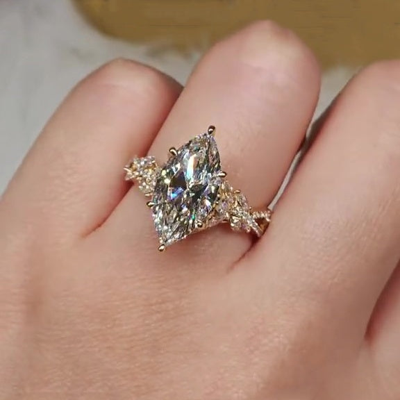 Jorrio handmade luxury 4ct marquise cut gold-color sterling silver ring