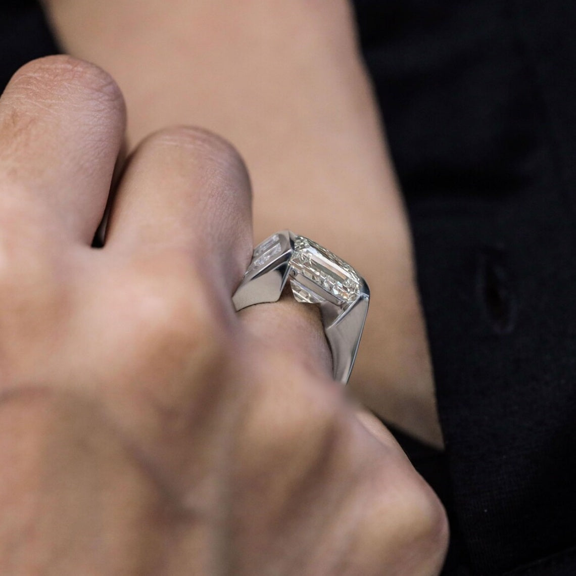 Jorrio handmade 7ct asscher cut iced out men's engagement wedding ring