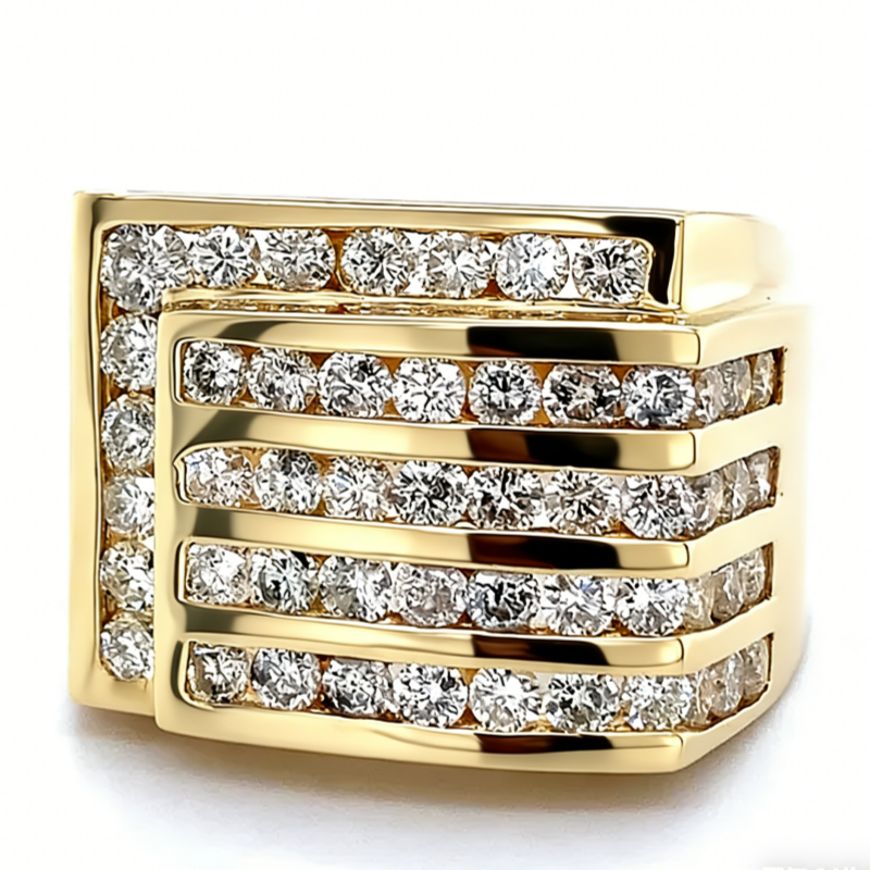 Jorrio Handmade Multiple Tiers Channel Set Round CZ Angled Men's Band Ring
