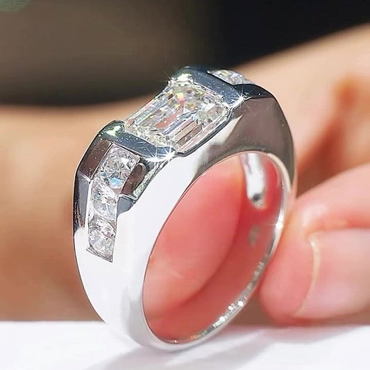 Jorrio Handmade Emerald Cut Bold Contemporary Moissanite Ring