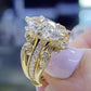 Jorrio handmade gold marquise cut 2pcs sterling silver wedding ring set