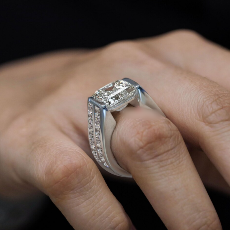 Jorrio handmade 7ct asscher cut iced out men's engagement wedding ring