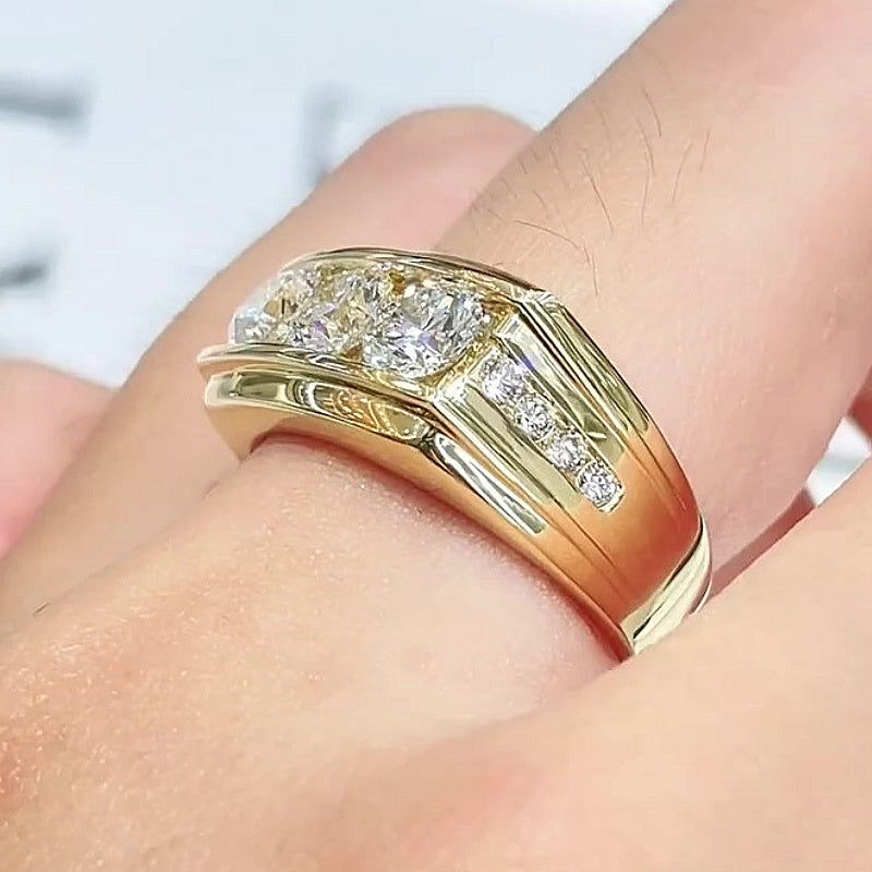 Jorrio Handmade Round Cut Timeless Three Stone Moissanite Unisex Statement Ring