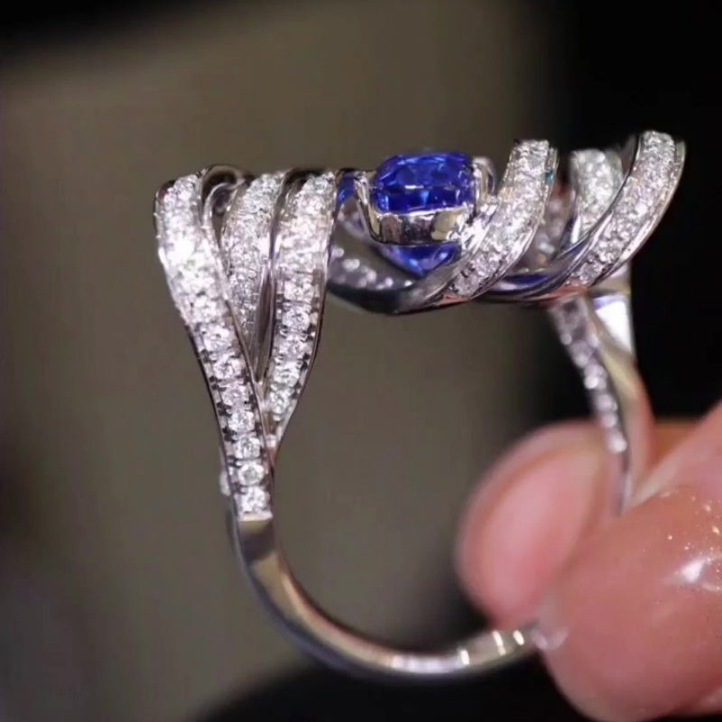 Jorrio handmade ocean blaze sapphire wave sterling silver ring