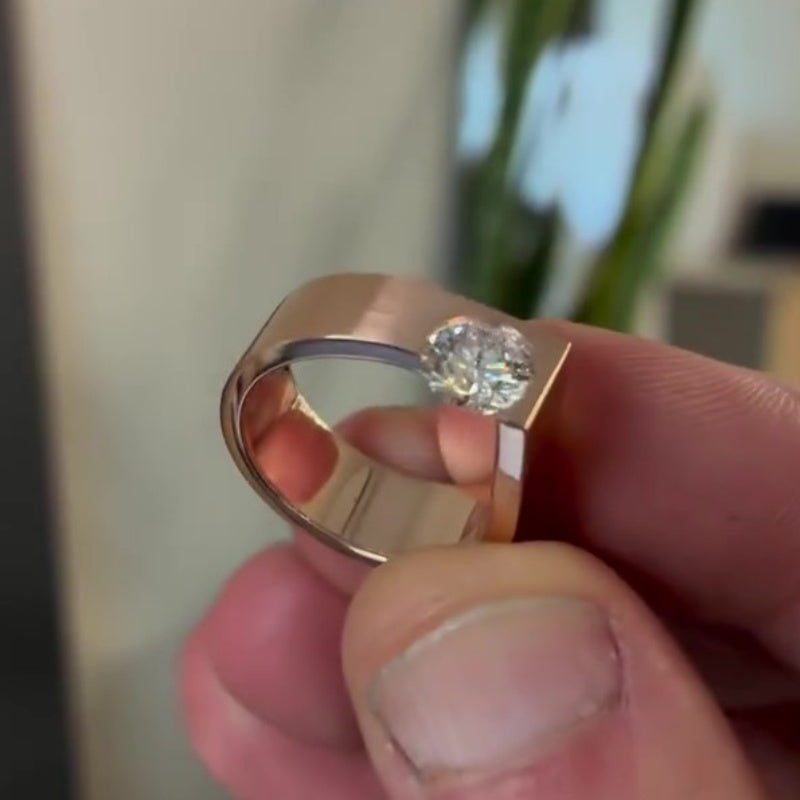 Jorrio handmade minimalist & modernist rose gold geometric solitaire men's ring