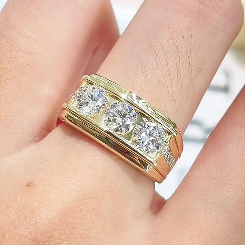 Jorrio Handmade Round Cut Timeless Three Stone Moissanite Unisex Statement Ring