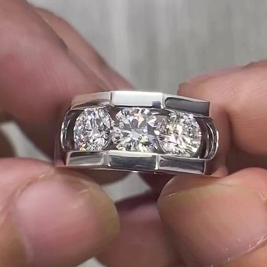 Jorrio Handmade Classic Modern Triple Round Moissanite Men's Ring