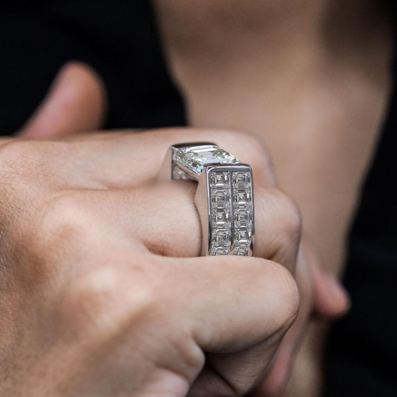 Jorrio handmade 7ct asscher cut iced out men's engagement wedding ring